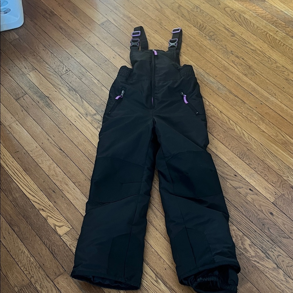 Black Champion Snow Bib Overalls with Purple Accents